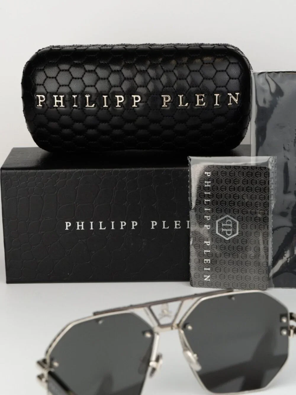 Philipp Plein Men Sunglasses Palladium Grey Silver Mirror Pilot SPP077V 523X NEW